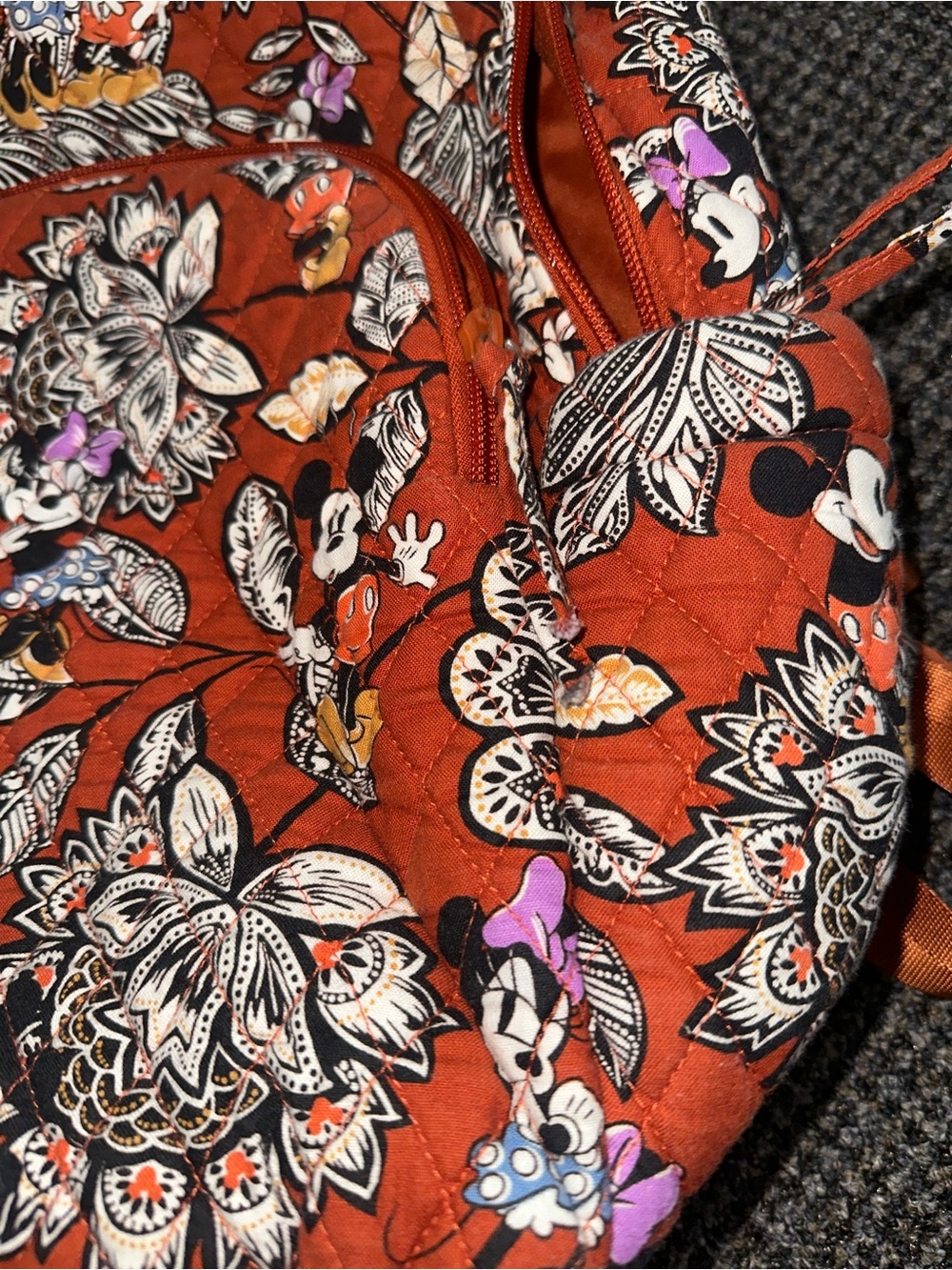 Disney Vera Bradley Rust Floral Mickey & Minnie Quilted Backpack - Picture 3 of 13